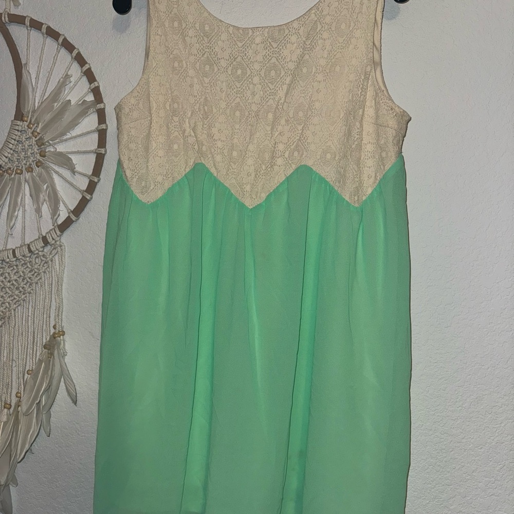 Kori Cream and Green Sundress Sleeveless Scoop Neck Mini